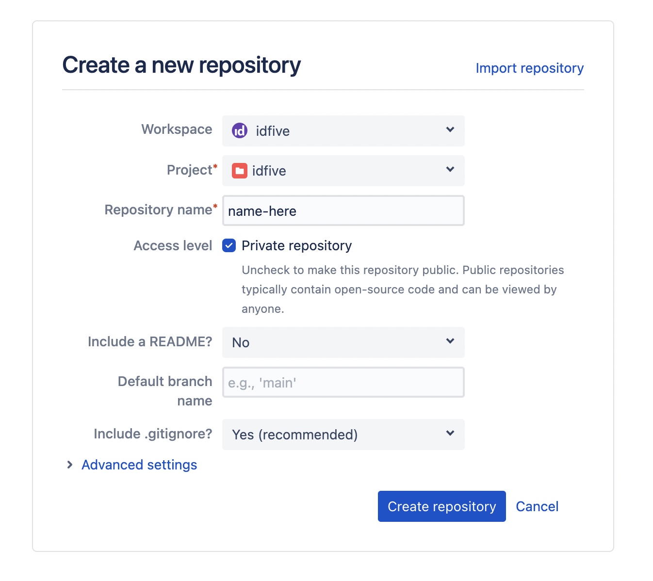 Bitbucket Create Repo